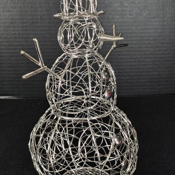 Silvertone Metal Wire Wrapped Tabletop Snowman Christmas Decor, 10 Inches Tall - Picture 2 of 9
